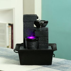 Hand Sculpted Stone Finish Flowing Water Indoor Fountain with Light