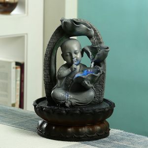 Handcrafted Serene Buddha Indoor Water Fountain with Light