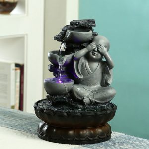 Handcrafted Serene Buddha Flowing Water Indoor Fountain with Light