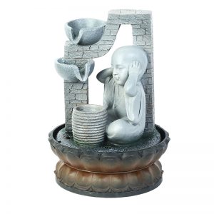 Hand Sculpted Serene Buddha Flowing Water Indoor Fountain with Light