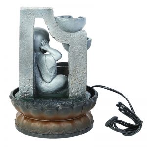 Hand Sculpted Serene Buddha Flowing Water Indoor Fountain with Light
