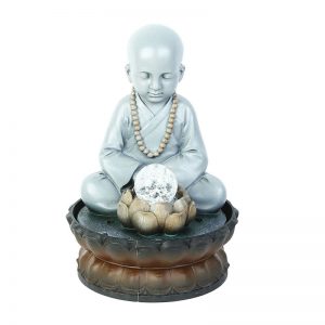 Hand Sculpted Meditating Buddha Indoor Water Fountain with Light