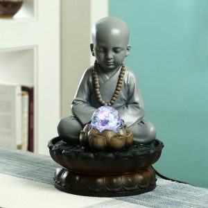 Hand Sculpted Meditating Buddha Indoor Water Fountain with Light