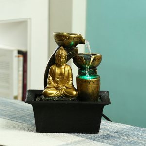 Handcrafted Golden Buddha Flowing Water Indoor Fountain with Light