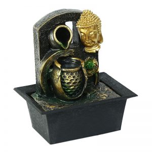 Handcrafted Golden Buddha Indoor Water Fountain with Light