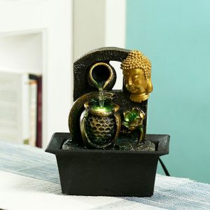 Handcrafted Golden Buddha Indoor Water Fountain with Light