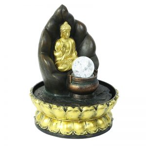 Handcrafted Golden Lotus Buddha Flowing Water Indoor Fountain with Light