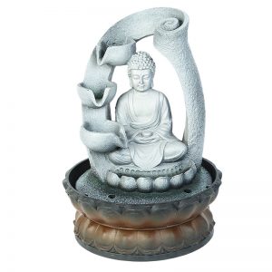 Handcrafted Aesthetic Lotus Buddha Flowing Water Indoor Fountain with Light