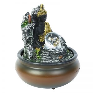 Hand Sculpted Golden Buddha Indoor Water Fountain with Light