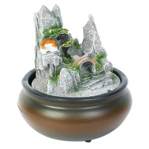 Hand Sculpted Scenic Mountain Indoor Water Fountain with Light