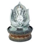 Lotus Ganesh Hand Sculpted Indoor Water Fountain with Light