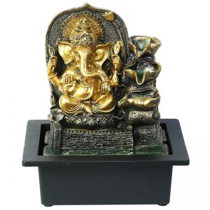 Golden Ganesh Hand Sculpted Indoor Water Fountain with Light