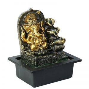 Golden Ganesh Hand Sculpted Indoor Water Fountain with Light