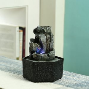 Hand Sculpted Stone Finish Indoor Water Fountain with Light