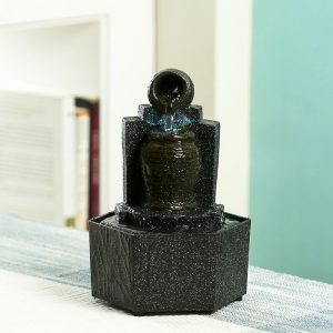 Stone Finish Pot Style Indoor Water Fountain with Light