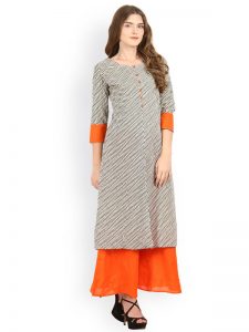 Women off White & Black Printed A Line Kurta