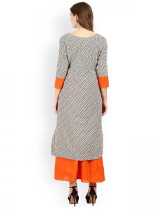 Women off White & Black Printed A Line Kurta