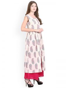 Women Beige Printed A Line Kurta