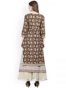 Women Brown Printed A Line Kurta