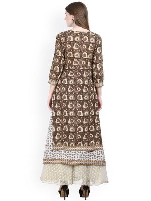 Women Brown Printed A Line Kurta