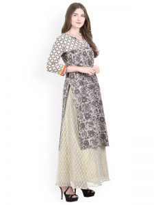 Women Brown Printed Straight Kurta