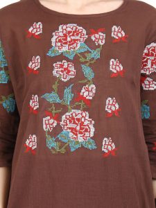 Women Brown Embroidered Straight Kurta