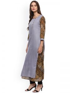 Women Grey & Brown Layered Kurta