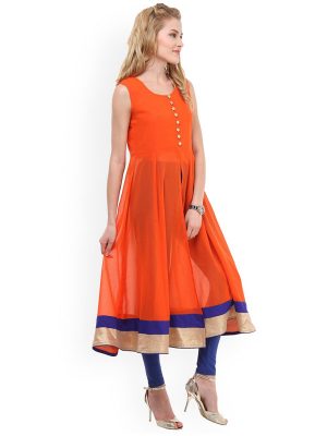 Women Orange Anarkali Kurta