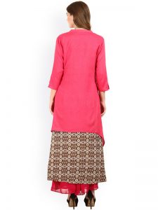 Women Pink Printed Layered A-Line Kurta