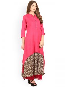 Women Pink Printed Layered A-Line Kurta