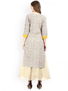 Women Yellow & Beige Printed Straight Kurta