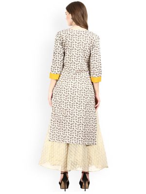 Women Yellow & Beige Printed Straight Kurta