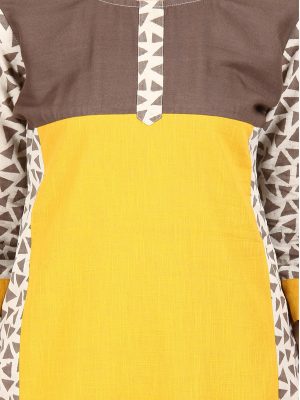 Women Yellow & Beige Printed Straight Kurta