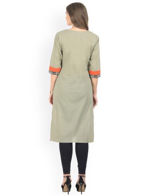 Women Orange & Taupe Colourblocked Straight Kurta