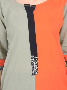 Women Orange & Taupe Colourblocked Straight Kurta
