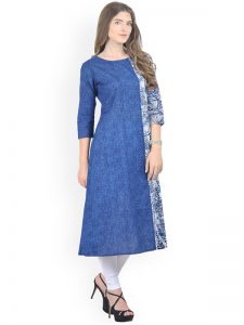 Women Blue Printed A-Line Kurta