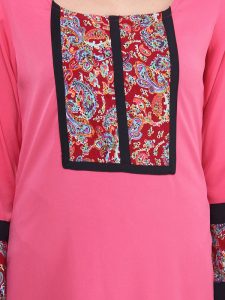 Women Pink Yoke Design Crepe Straight Kurta