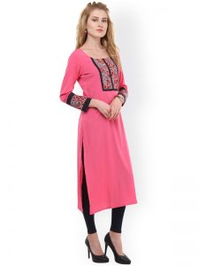 Women Pink Yoke Design Crepe Straight Kurta