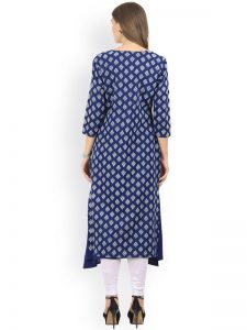 Women Blue Printed A-Line Layered Kurta