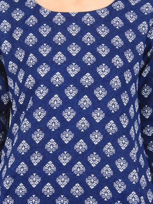 Women Blue Printed A-Line Layered Kurta