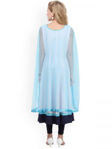 Women Pink & Blue Cape A-Line Kurta