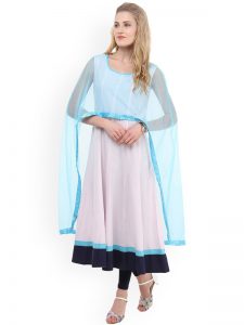 Women Pink & Blue Cape A-Line Kurta