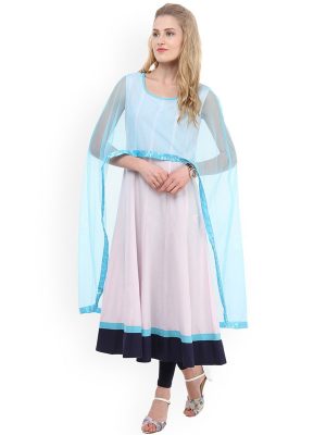 Women Pink & Blue Cape A-Line Kurta