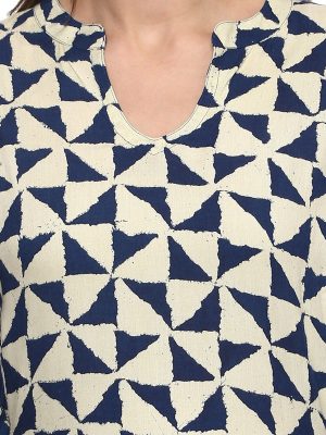 Women Blue & Beige Printed A-Line Kurta