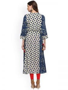 Women Blue & Beige Printed A-Line Kurta