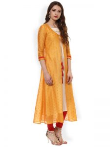 Women Yellow Solid Straight Kurta