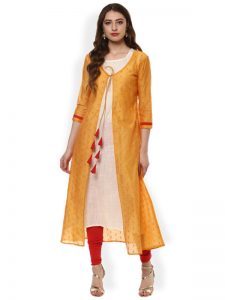 Women Yellow Solid Straight Kurta