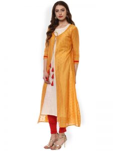 Women Yellow Solid Straight Kurta