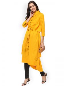 Women Yellow Solid Straight Kurta