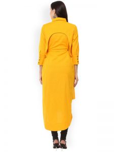 Women Yellow Solid Straight Kurta